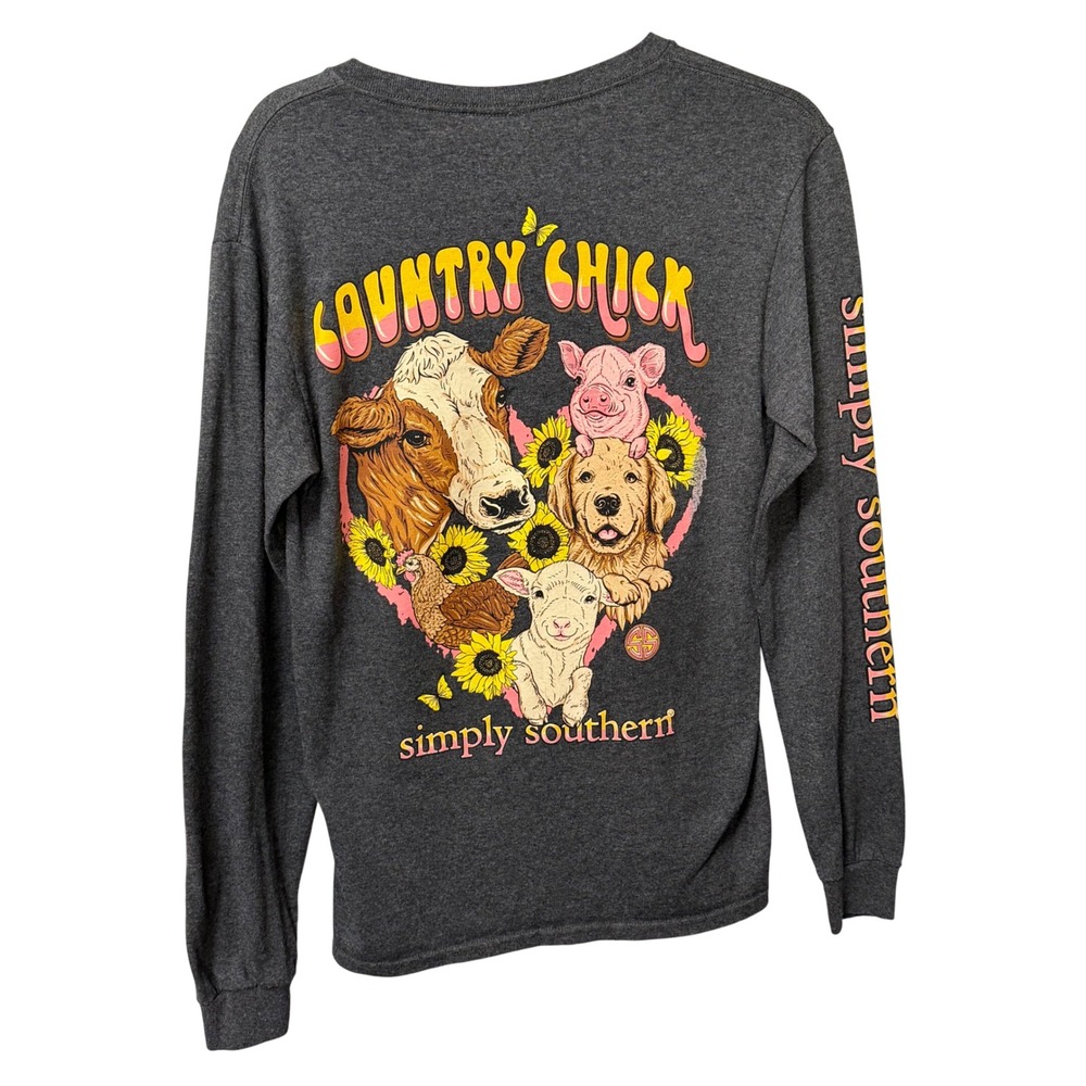 Simply Southern Country Chick Long Sleeve Graphic T-Shirt Gray Women Small S